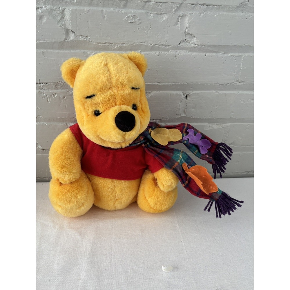 Vintage Winnie the Pooh Bear Plush With Bendable Fall Scarf Stuffed Animal 1998